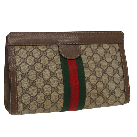 GUCCI GG Supreme Web Sherry Line Clutch Bag PVC Beige 84 014 2125 28 Auth th5404 - Picture 1 of 16